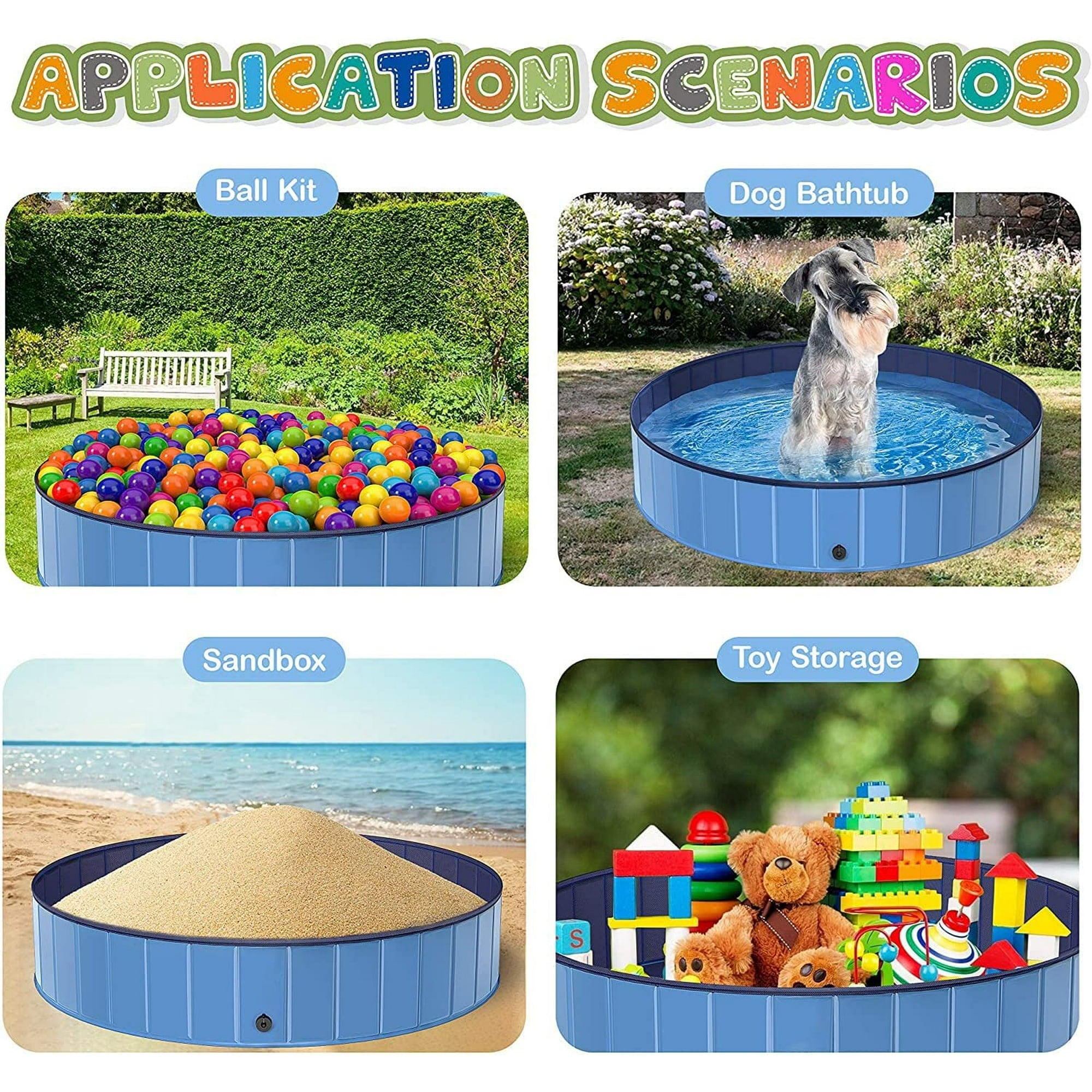 Silensys Pet Dog Pool Bath Swimming Tub Kiddie Pool, 63 x 12 inch Collapsible Foldable Portable for Dogs Cats and Kids Blue