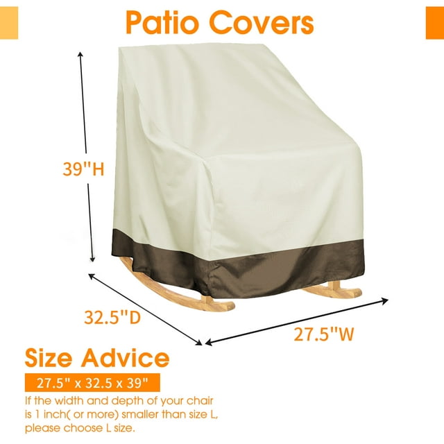 2 Pcs Outdoor Rocker Patio Chair Cover, 420D Waterproof, Furniture Protector Weather & UV Resistant, Beige