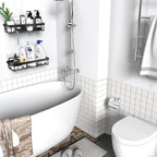 2-Pack Shower Caddy Shelf Organizer Rack, No Drilling Traceless Adhesive Shower Wall Shelves, Rustproof Bathroom Shower Storage Organizer, Black