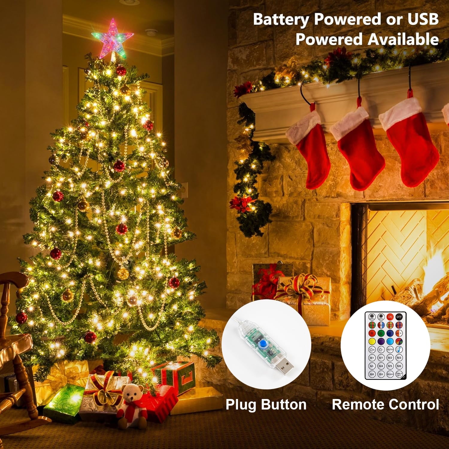 Christmas Tree Topper Lights,7.6"Star Tree Topper with 20 modes,Color Changing Treetop,Outdoor Indoor Fairy Light With Remote Control,RGB Tree Topper for Holiday or Home Decor