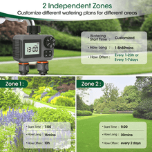Load image into Gallery viewer, Cowin Sprinkler Timer 2 Outlet, Outdoor Garden Hose Faucet Timers with Rain Delay/Manual/Automatic Watering System, Digital Irrigation Timer for Yard, Gray
