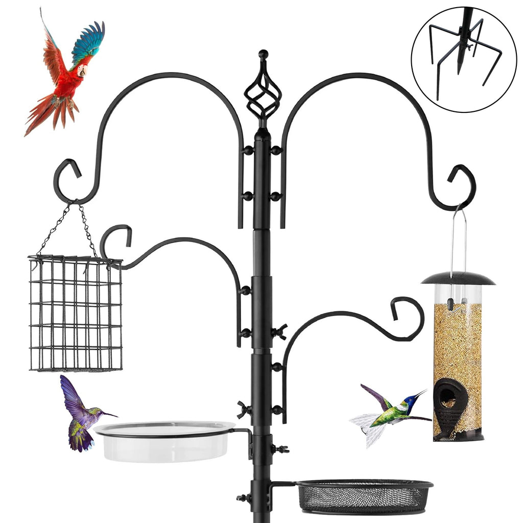 Aedavey 4-Hook Bird Feeding Station Bird Feeding Station Kit 92 Inches Steel Tall Bird Feeder Poles with Bird Bath, Mesh Tray Suet Feeder