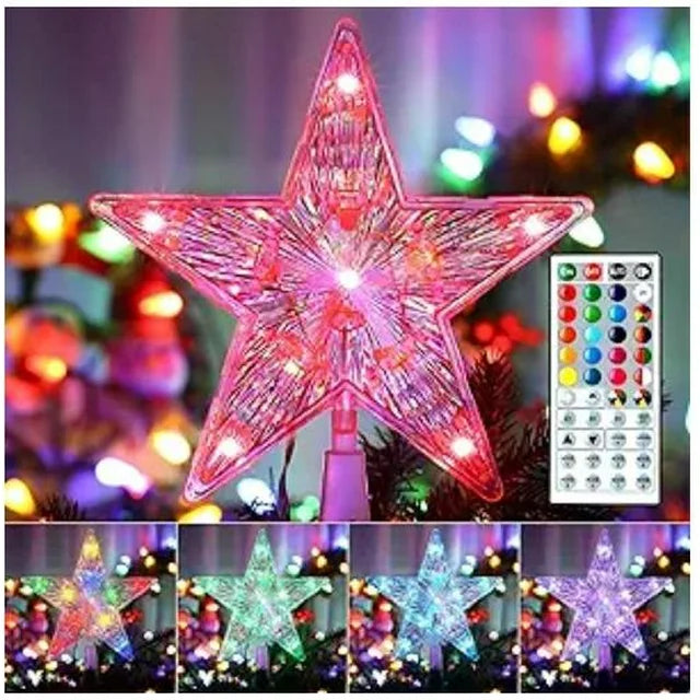 Christmas Tree Topper Lights,7.6"Star Tree Topper with 20 modes,Color Changing Treetop,Outdoor Indoor Fairy Light With Remote Control,RGB Tree Topper for Holiday or Home Decor