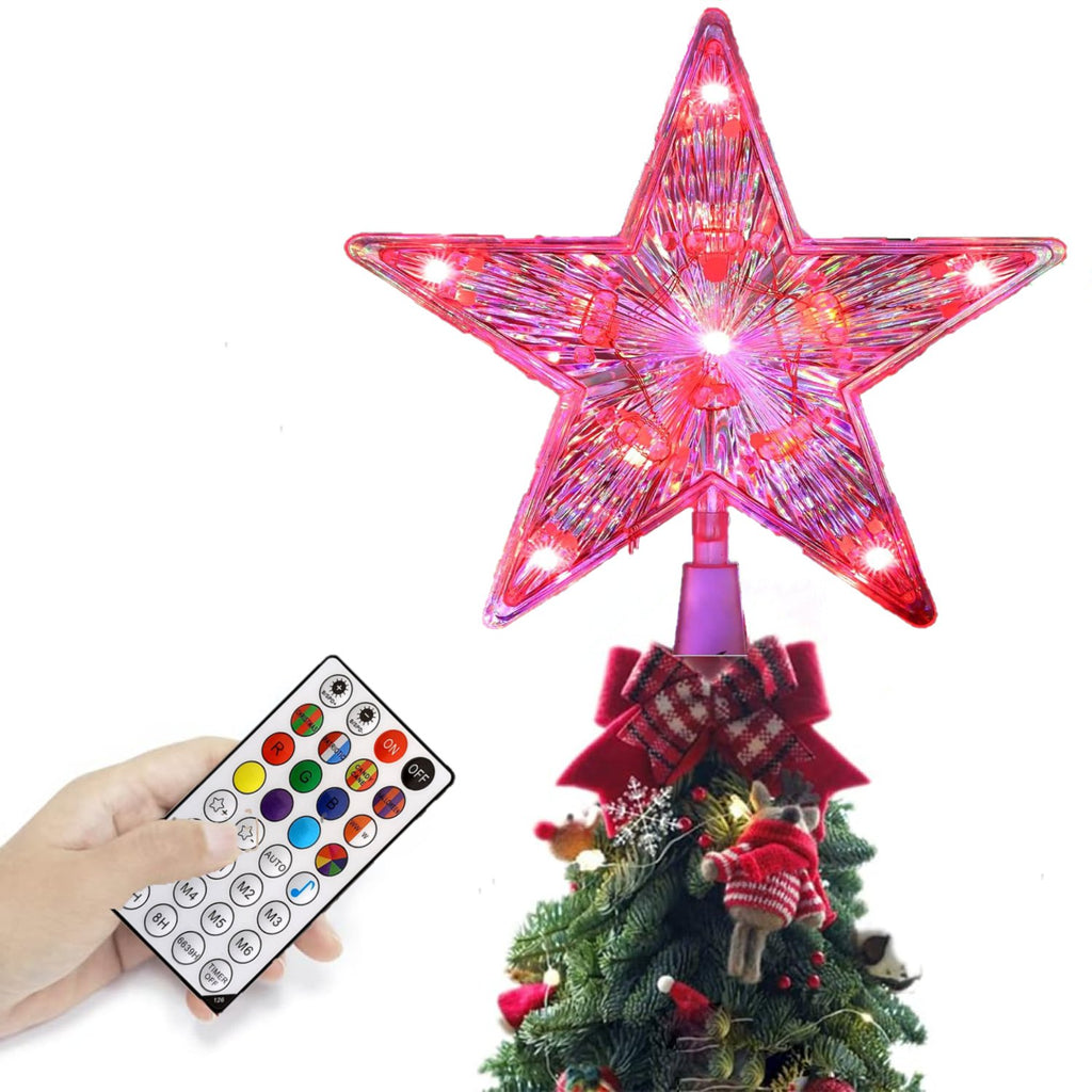 Christmas Tree Topper Lights,7.6"Star Tree Topper with 20 modes,Color Changing Treetop,Outdoor Indoor Fairy Light With Remote Control,RGB Tree Topper for Holiday or Home Decor