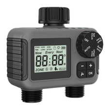 Load image into Gallery viewer, Cowin Sprinkler Timer 2 Outlet, Outdoor Garden Hose Faucet Timers with Rain Delay/Manual/Automatic Watering System, Digital Irrigation Timer for Yard, Gray
