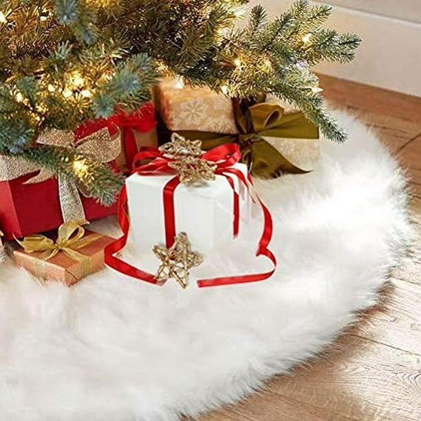 48inch Christmas Tree Skirt Fur Xmas Tree Skirt Christmas Decorations Holiday Tree Ornaments Tree Mat Base Cover for Christmas Home Party Decorations, White