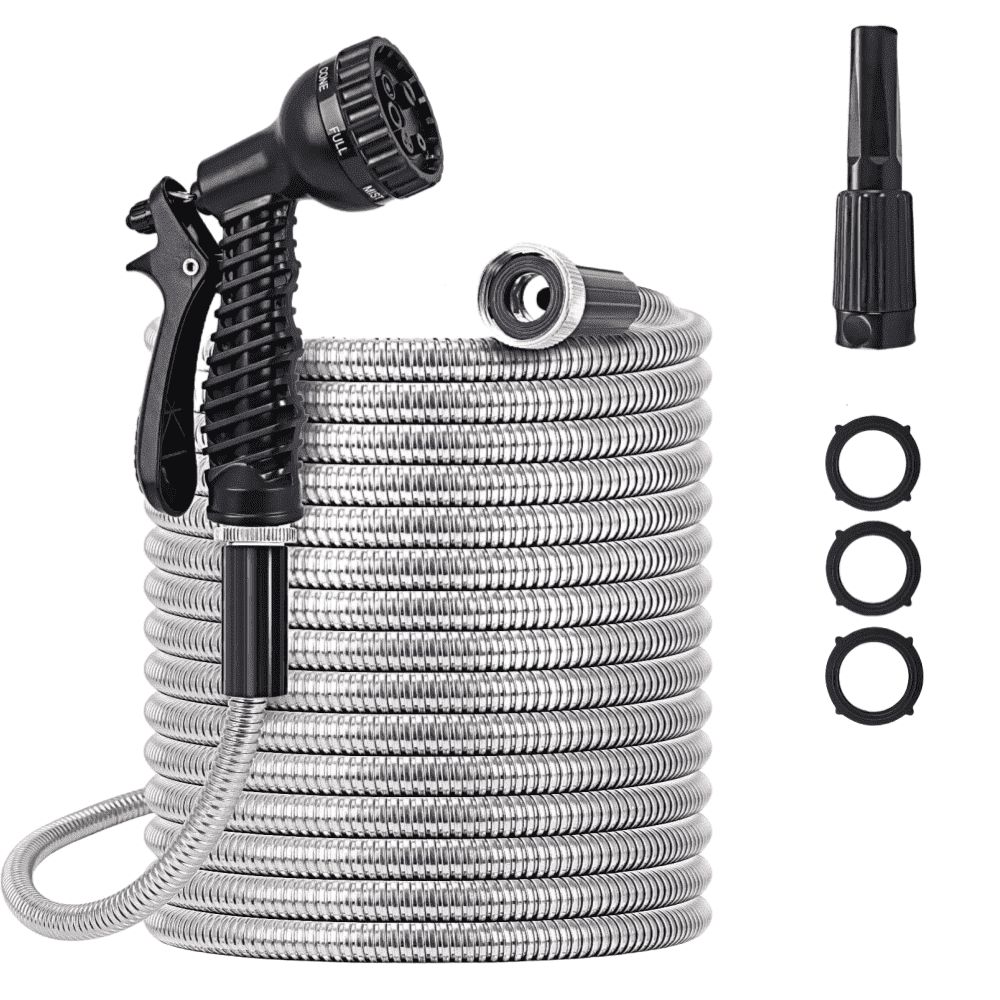 Garden Hose 75 FT,304 Stainless Steel Heavy Duty Water Hose with 7 Function Nozzles No-Kink Rust Proof for Yard Outdoor