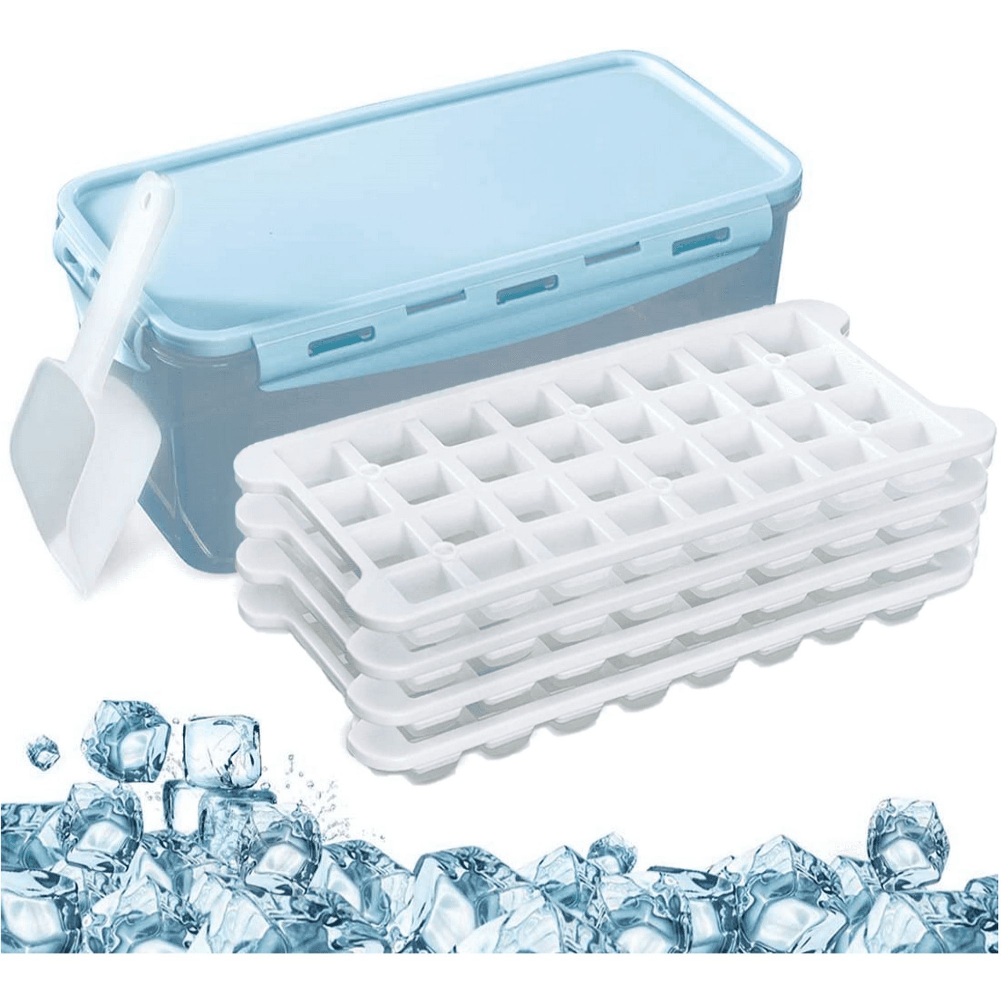 Ice Cube Trays 4 Pack (128 Ice Cubes), Stackable Silicone Bottom Ice Trays Ice Cube Molds Container Set with Airtight Lid