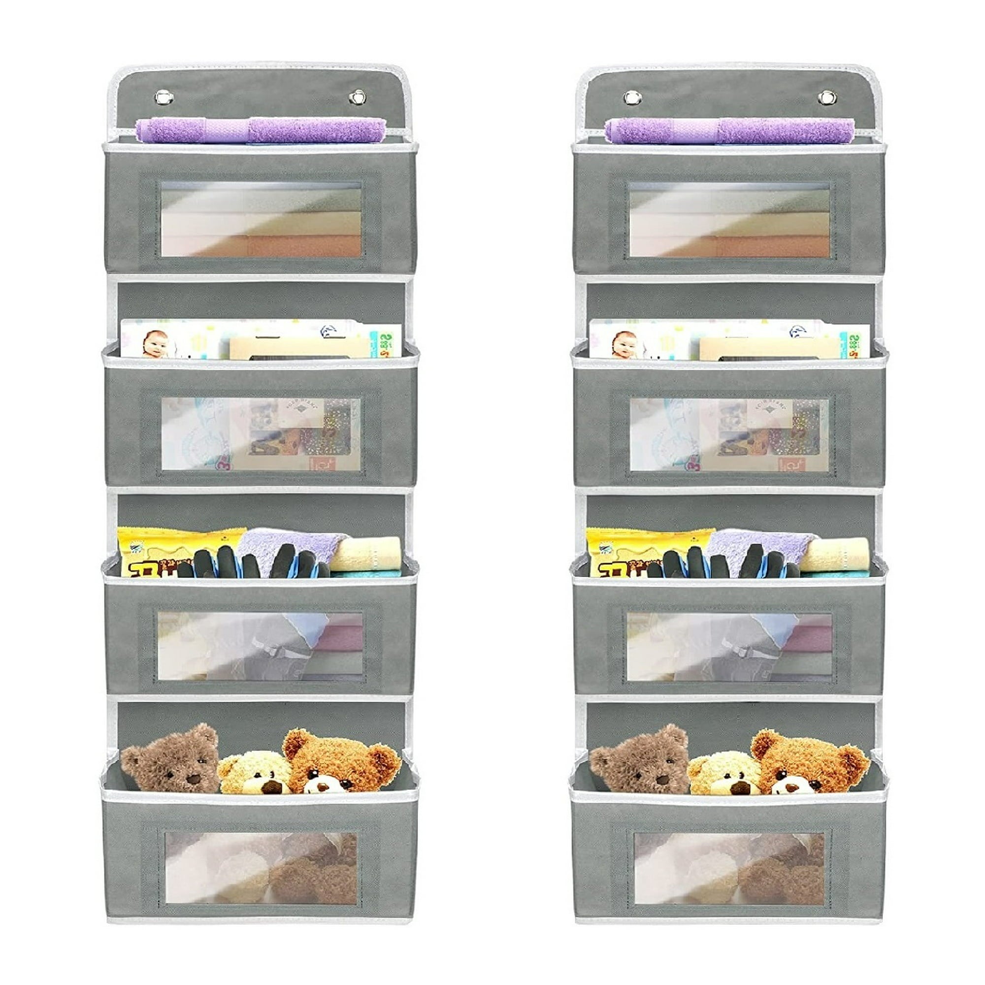 2 Pack 4-Shelf Over Door Hanging Organizer, Wall Mount Storage for Bedroom, Hanging Closet Organizer with Clear Window and Large Capacity PVC Pocket for Home Storage, Grey