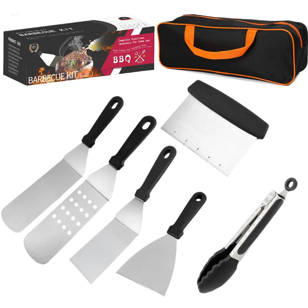 Swtroom 6 Pcs Griddle Accessories Kit, Flat Top Grill Accessories Kit Barbecue Tools Set with Spatula Scraper Tongs Cooking Utensils for Outdoor Camping
