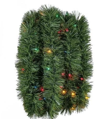 25Ft Prelit Christmas Garland with 100 Colorful String Lights, Artificial Xmas Garland, Suitable for Indoor or Outdoor Decorations