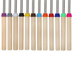 12 Pcs Roasting Sticks Wooden Handle, Extendable Stainless Steel Marshmallow Roasting Sticks Telescoping Forks, Campfire Sticks, 32in Smores Sticks, Telescoping Skewers for Campfire, BBQ