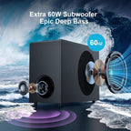 Sound Bar for Smart TV, 120W Sound Bar with Subwoofer, 5.0 Bluetooth Soundbar for TV with Deep Bass & Volume Boost & 3 Equalizer Modes, ARC/Opt/AUX, 2 in 1 Detachable TV Sound Bar, Black