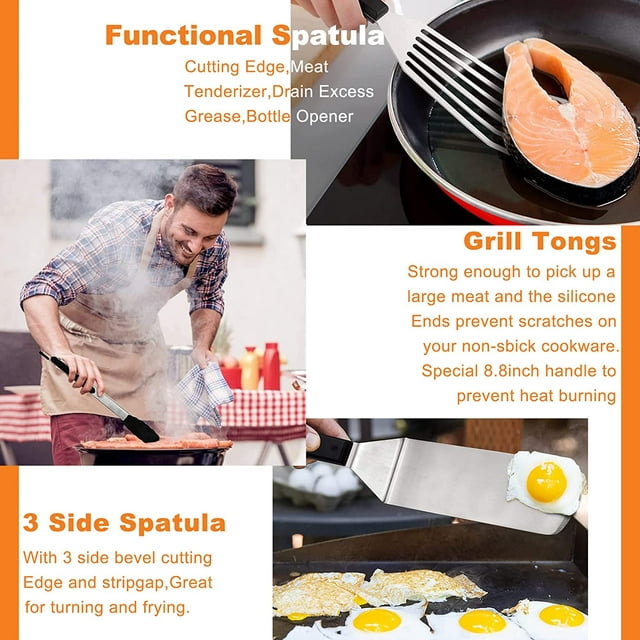 Swtroom Griddle Accessories Kit, 14Pcs BBQ Griddle Kit, Flat Top Grill Accessories for Outdoor Grill, Professional BBQ Grill Tools Set for Outdoor BBQ & Teppanyaki and Camping