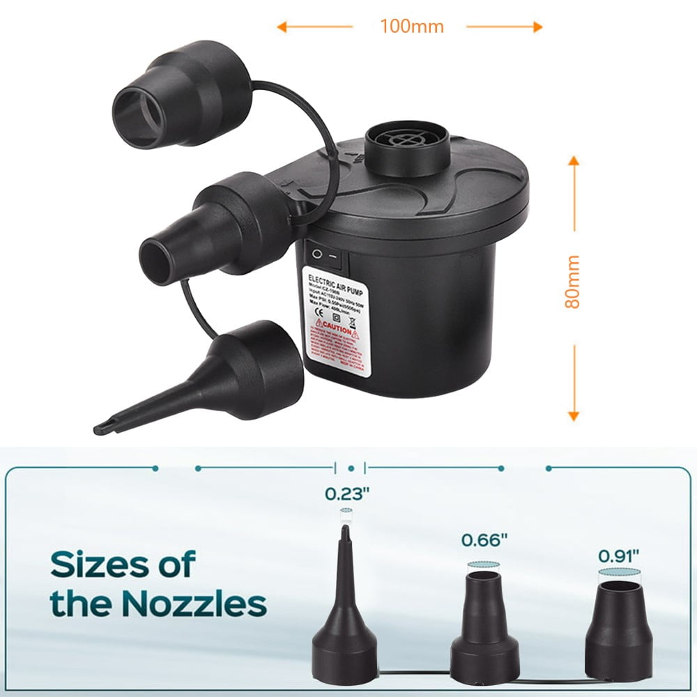 Swtroom Air Pump with 3 Nozzles Electric Air Pump Portable Quick-Fill Inflator Pumps for Air Mattress Beds, Airbed, Inflatable Pool Float, Black