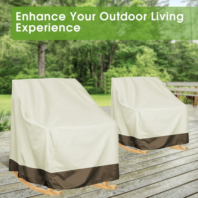 2 Pcs Outdoor Rocker Patio Chair Cover, 420D Waterproof, Furniture Protector Weather & UV Resistant, Beige