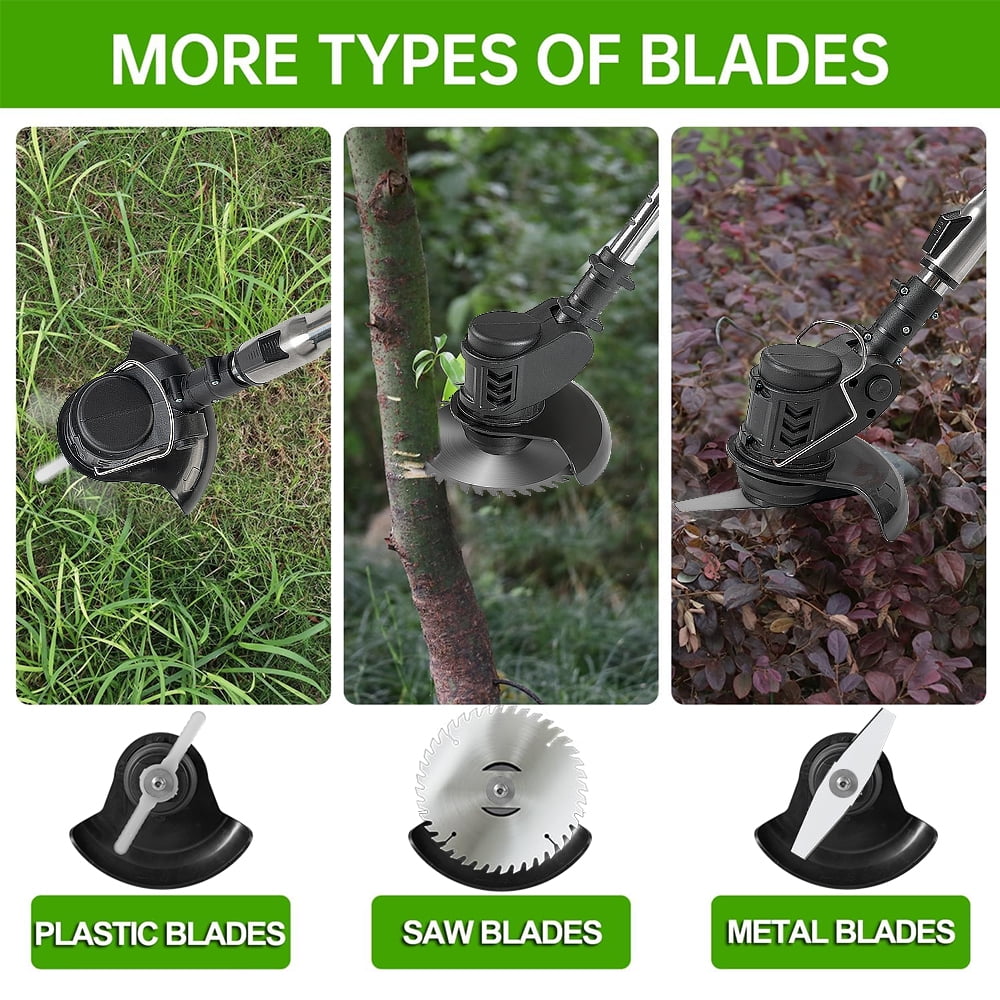 Cordless Electric Lawn Trimmer Weed Wacker - 21V Grass Trimmer Lawn Edger with 2.0Ah Li-Ion Battery Powered and 3 Types Cutting Blade, Tool for Lawn Care and Garden Yard Work