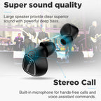 KY02 True Wireless Earbuds Bluetooth Headphones Touch Control IPX5 Waterproof Stereo Extra Bass Earphones Built-in Mic Headset with Charging Case Black