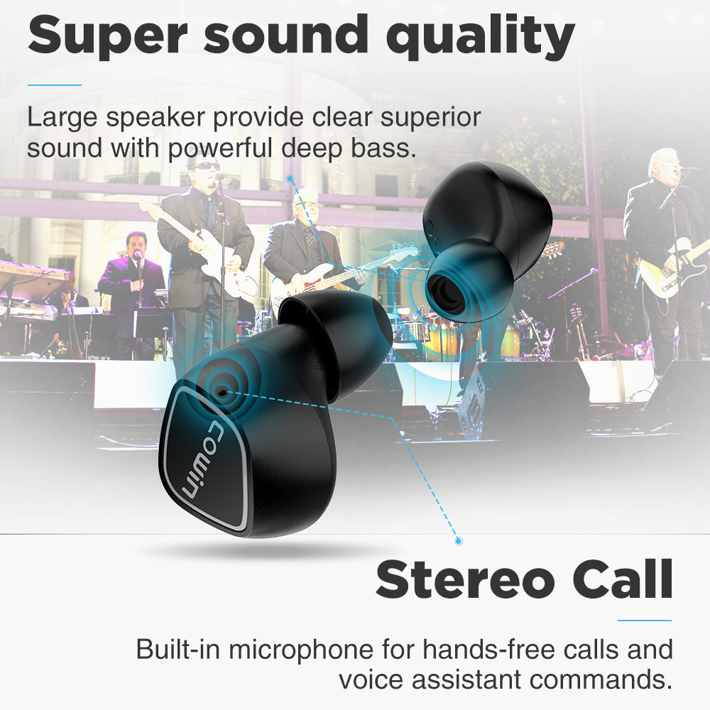 KY02 True Wireless Earbuds Bluetooth Headphones Touch Control IPX5 Waterproof Stereo Extra Bass Earphones Built-in Mic Headset with Charging Case Black