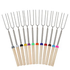 12 Pcs Roasting Sticks Wooden Handle, Extendable Stainless Steel Marshmallow Roasting Sticks Telescoping Forks, Campfire Sticks, 32in Smores Sticks, Telescoping Skewers for Campfire, BBQ