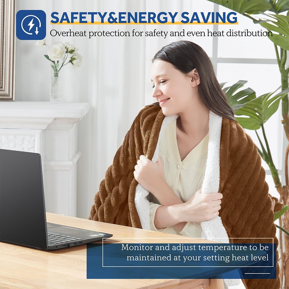 Electric Heated Blanket - 62"x84" Heating Blanket with 4 hours Auto-off, 6 Level Over-heat Protection, Soft Flannel, Electric Blanket ETL/FCC Certification