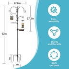 Aedavey 4-Hook Bird Feeding Station Bird Feeding Station Kit 92 Inches Steel Tall Bird Feeder Poles with Bird Bath, Mesh Tray Suet Feeder