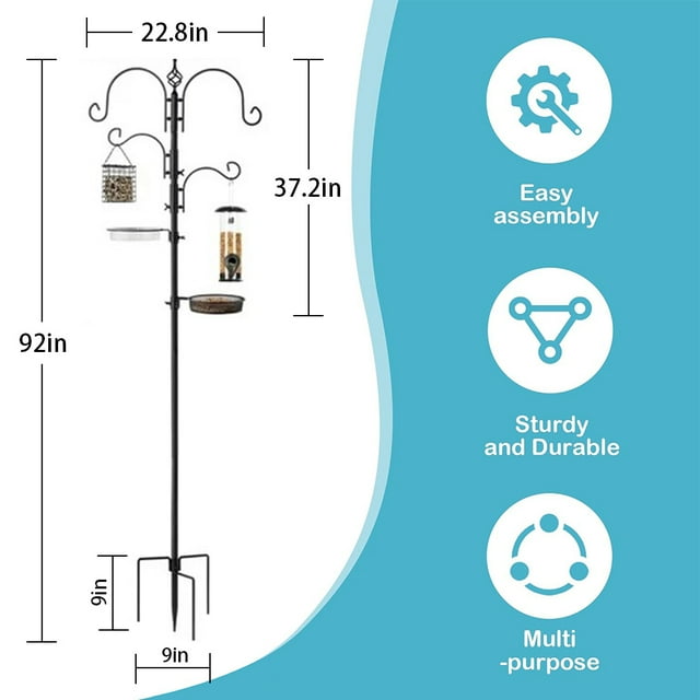 Aedavey 4-Hook Bird Feeding Station Bird Feeding Station Kit 92 Inches Steel Tall Bird Feeder Poles with Bird Bath, Mesh Tray Suet Feeder
