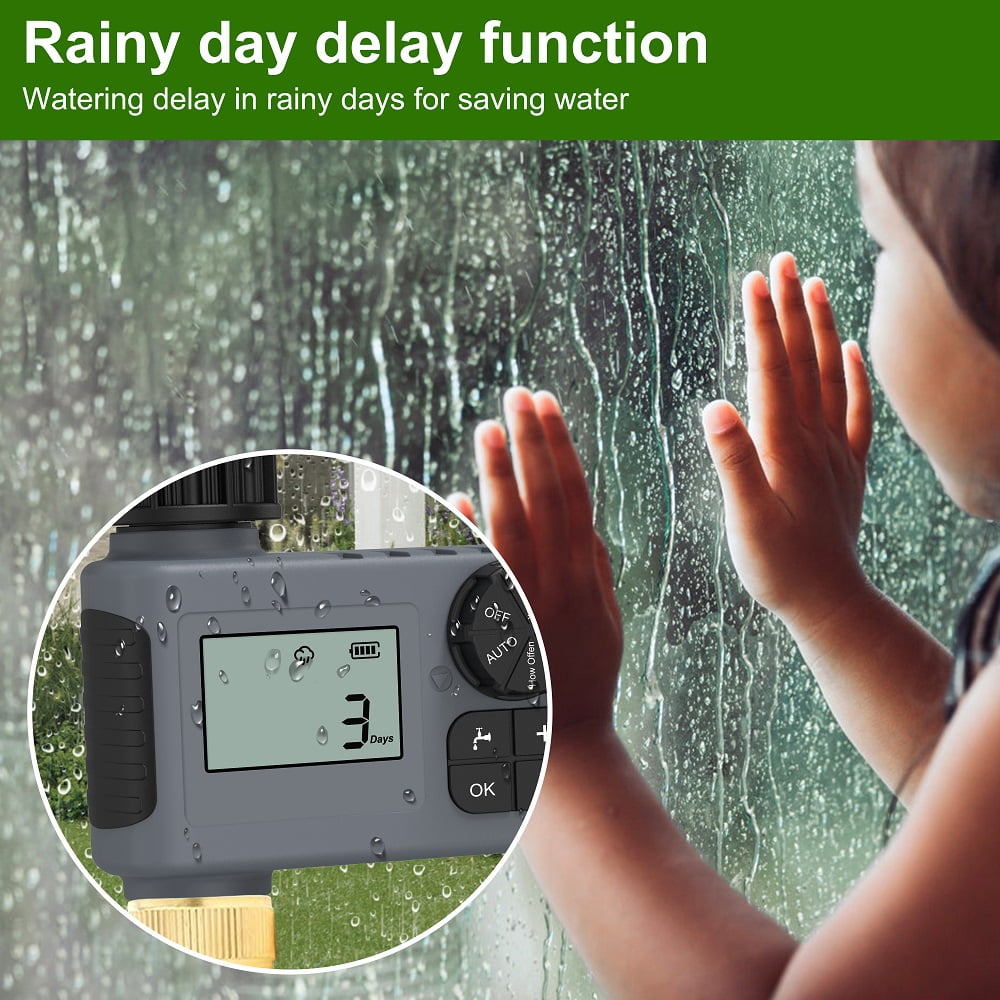 Cowin Sprinkler Timer, Outdoor Garden Hose Faucet Timers with Rain Delay/Manual/Automatic Watering System, Digital Irrigation Timer for Yard, 1 Outlet, Gray