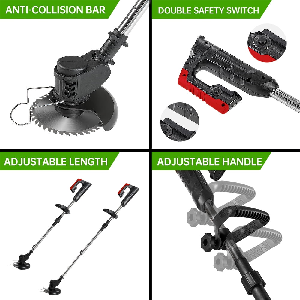Cordless Electric Lawn Trimmer Weed Wacker - 21V Grass Trimmer Lawn Edger with 2.0Ah Li-Ion Battery Powered and 3 Types Cutting Blade, Tool for Lawn Care and Garden Yard Work