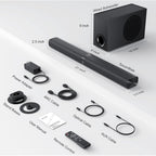 Sound Bar for Smart TV, 120W Sound Bar with Subwoofer, 5.0 Bluetooth Soundbar for TV with Deep Bass & Volume Boost & 3 Equalizer Modes, ARC/Opt/AUX, 2 in 1 Detachable TV Sound Bar, Black