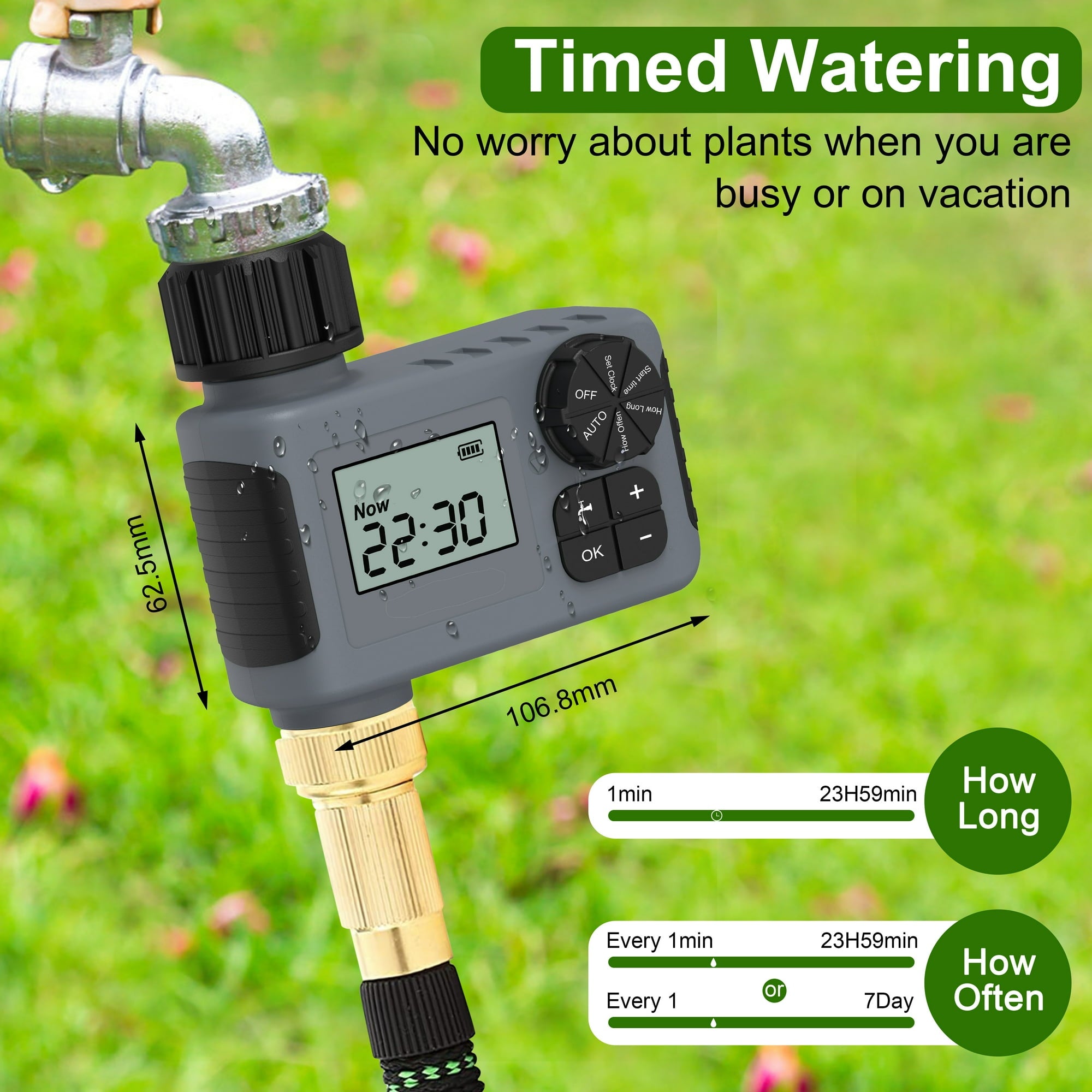 Cowin Sprinkler Timer, Outdoor Garden Hose Faucet Timers with Rain Delay/Manual/Automatic Watering System, Digital Irrigation Timer for Yard, 1 Outlet, Gray