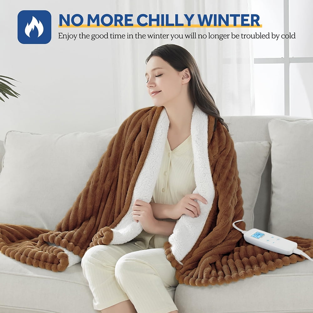 Electric Heated Blanket - 62"x84" Heating Blanket with 4 hours Auto-off, 6 Level Over-heat Protection, Soft Flannel, Electric Blanket ETL/FCC Certification