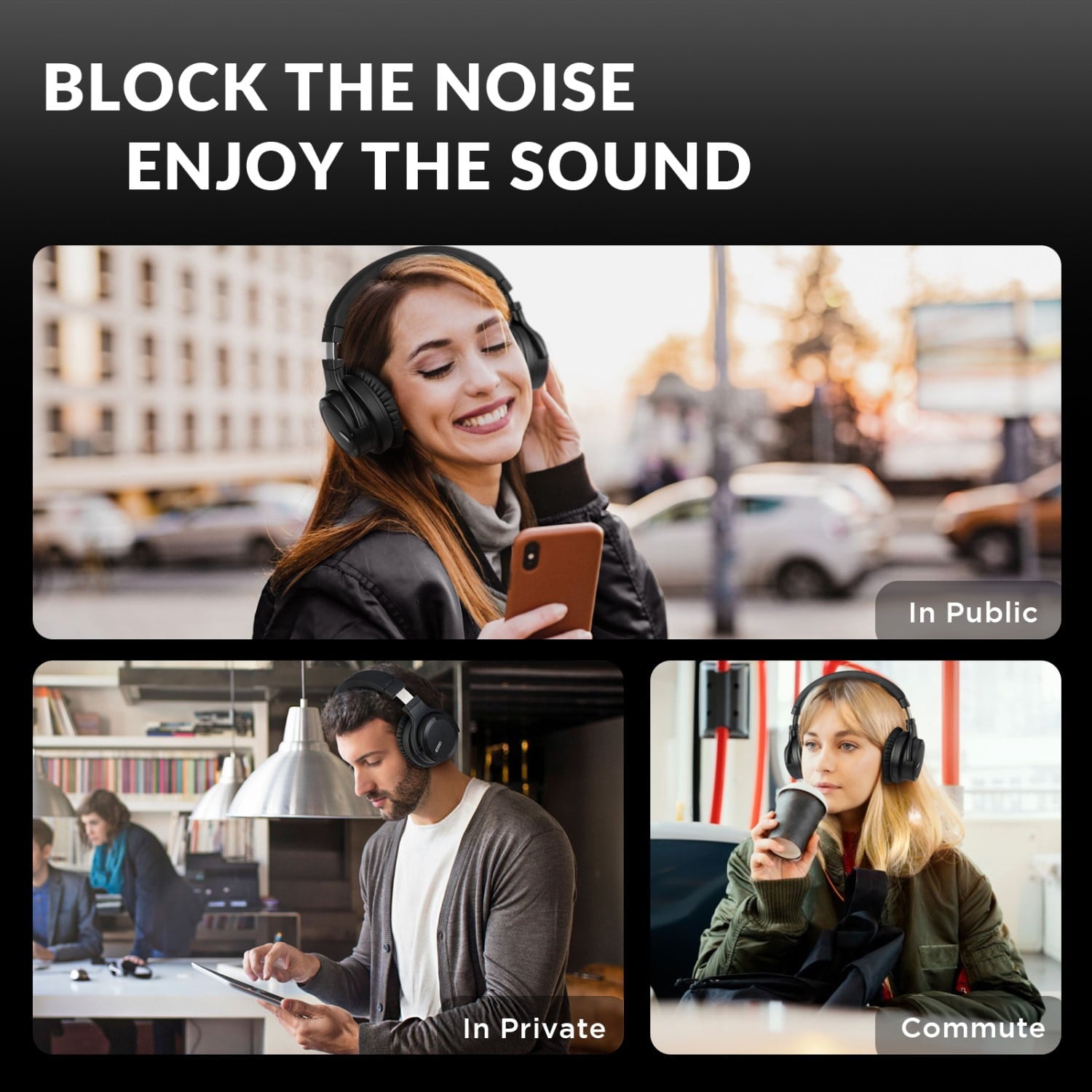 Noise Cancelling Headphones Wireless Bluetooth Over Ear Headphone with Mic for Work Travel TV PC Phone Calls