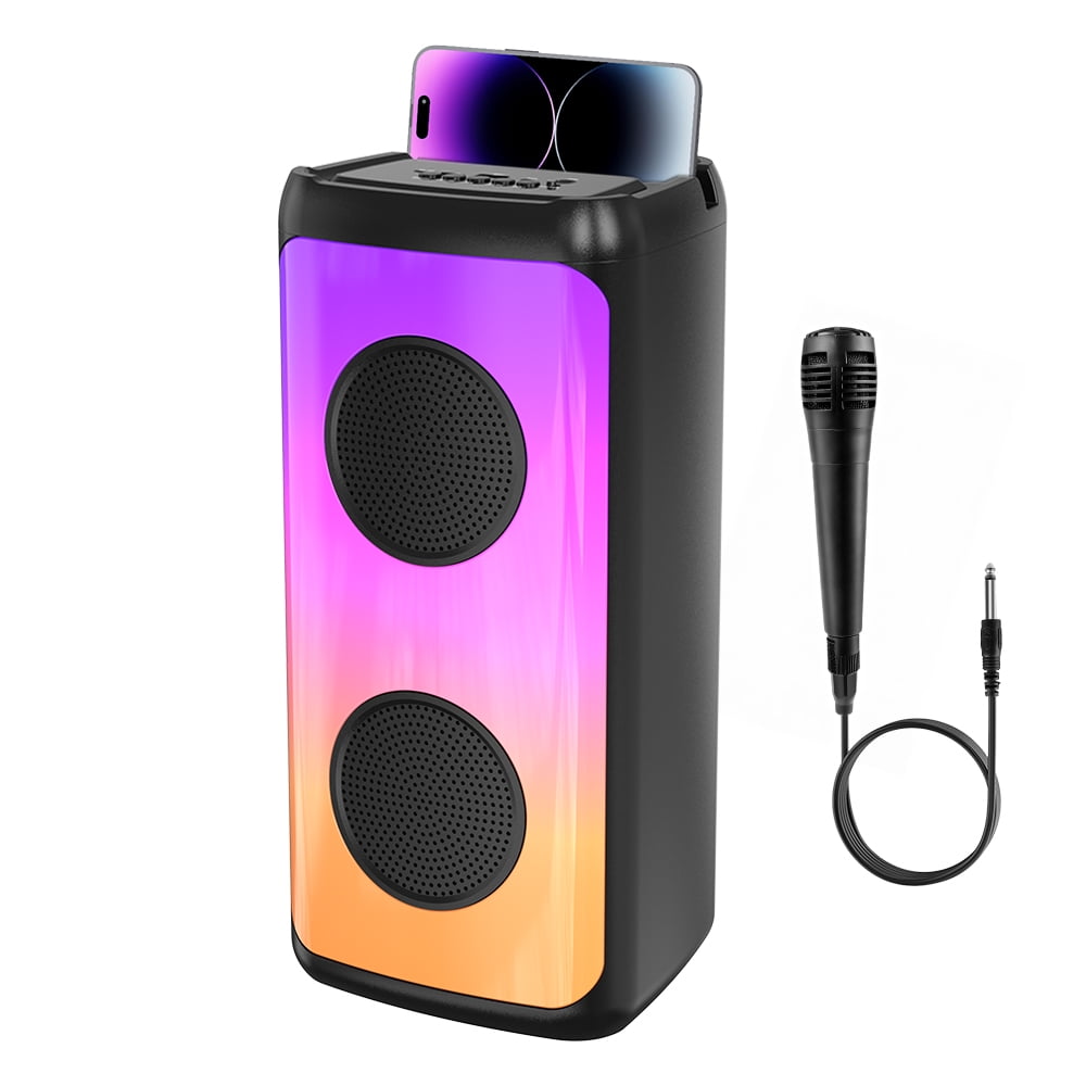 Karaoke Machine, Portable Bluetooth Karaoke Speaker with 1 Wired Microphones for Adults Kids with LED Lights, Supports AUX/USB/TF for Home Party