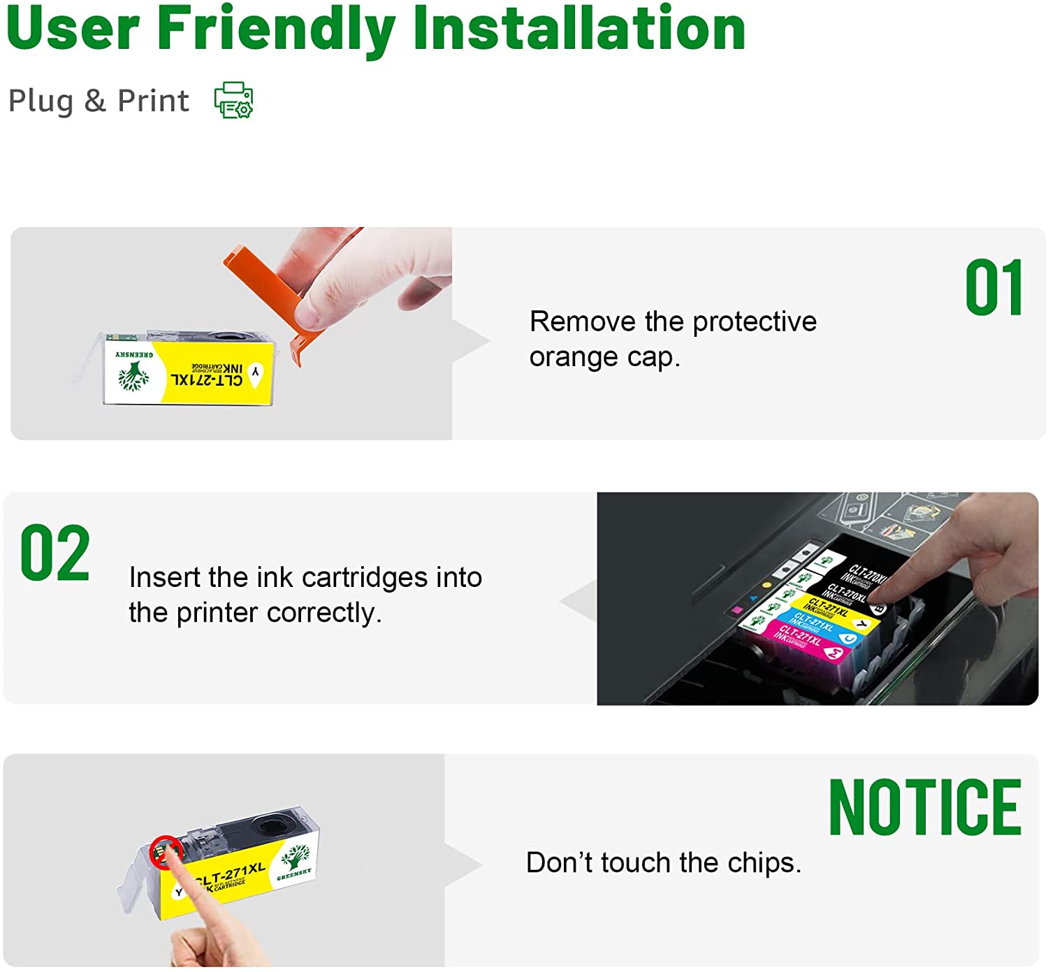 GREENSKY Compatible Ink Cartridge Replacement for Canon 270XL 271XL to use with PIXMA MG7720 MG6820 MG5720 TS9020 TS6020 MG6821 MG5722 Printer (2 PGBlack,2 Black,2 Cyan,2 Magenta,2 Yellow-10 Pack)