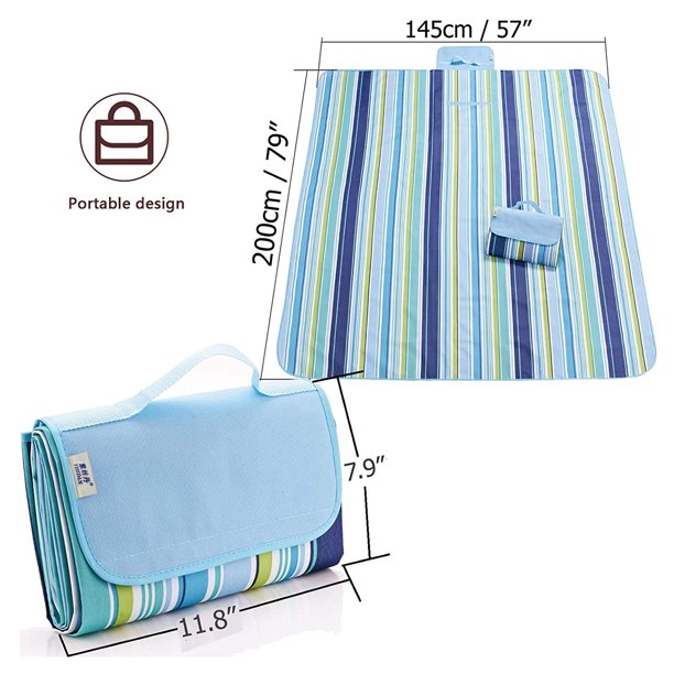 Picnic Mat 57''x79'' Picnic Blanket Striped Handy Beach Mat Sandproof and Waterproof for Picnic, Beaches, RVing, and Outings