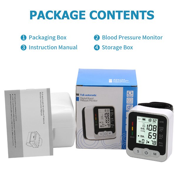 Digital Wrist Blood Pressure Monitor SWTROOM Adjustable Wrist Cuff 5.31-7.68 inch Large Display 99x2 Reading Memory