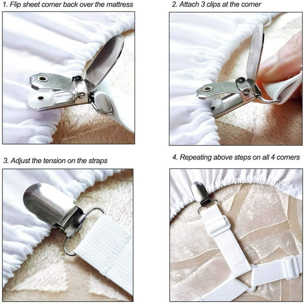 4 Pieces Sheet Holder Sheet Strap Clip Triangle Bed Sheet Fasteners Straps White