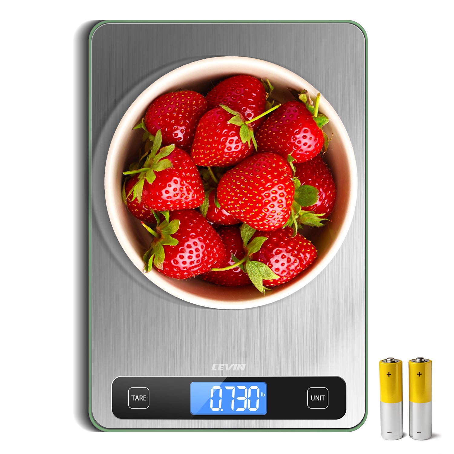 Food Scale 33lb Digital Kitchen Scale with 1g/0.05oz Precise Graduation, 5 Units LCD Display Scale for Cooking/Baking in KG, G, oz, ml, and lb, Easy Clean Stainless Steel and Tempered Glass