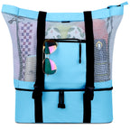 Mesh Beach Tote Bag with Cooler - Detachable Design with Picnic Cooler, Blue