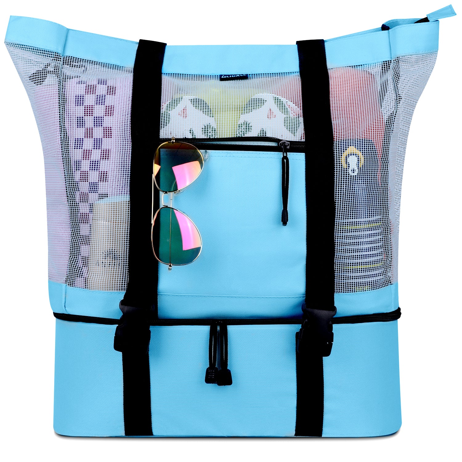 Mesh Beach Tote Bag with Cooler - Detachable Design with Picnic Cooler, Blue