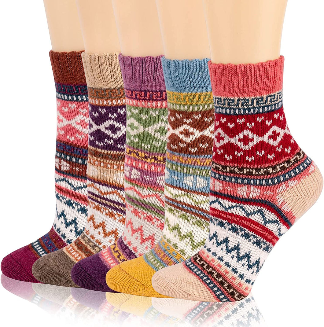5 Pack Womens Cotton Socks - Winter Warm Cotton Socks Thick Knit Socks, Warm Thick Soft Cozy Socks, Winter Warm Socks for Women