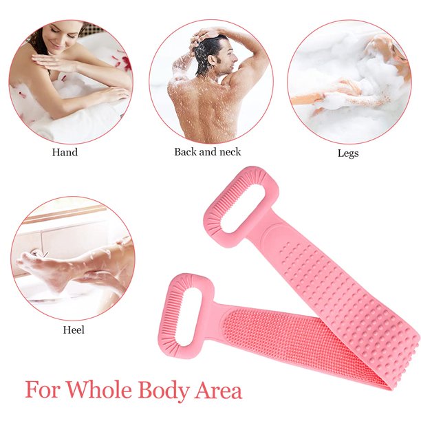 Silicone Back Scrubber for Shower, Super Long Bath Body Brush Easy to Clean Lathers Well Eco Friendly Long Lasting Comfortable Massage for Shower, Pink