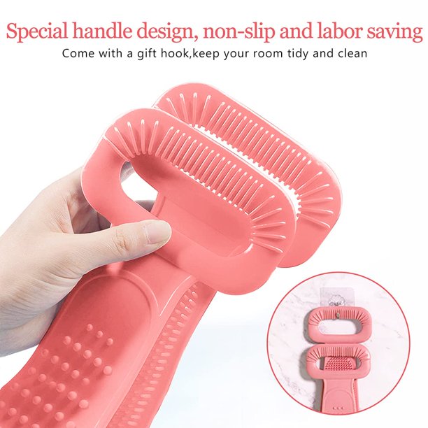 Silicone Back Scrubber for Shower, Super Long Bath Body Brush Easy to Clean Lathers Well Eco Friendly Long Lasting Comfortable Massage for Shower, Pink
