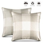 Throw Pillow Covers – Set of 2 Farmhouse Decorative Pillowcases for Home Decor, Sofa, Bedroom, Car, 100% Linen Cushion Case with Plaids on Both Sides, 18 x 18 Inch