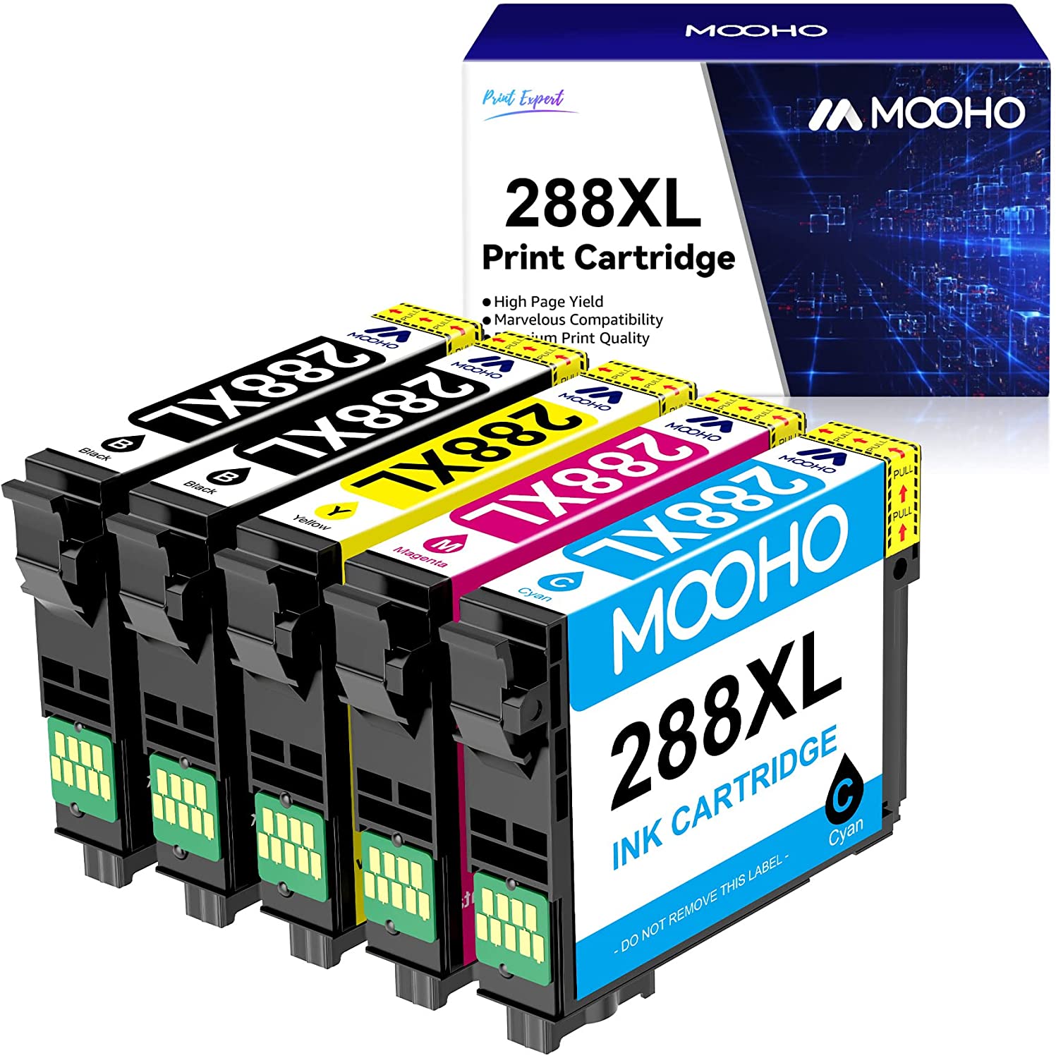 MOOHO Remanufactured Ink Cartridge Replacement for 288 288XL T288 T288XL High Yield to use with XP-440 XP-446 XP-340 XP-330 XP-430 XP-434 XP-240 Printers (2 Black, 1 Cyan, 1 Magenta, 1 Yellow, 5 Pack)