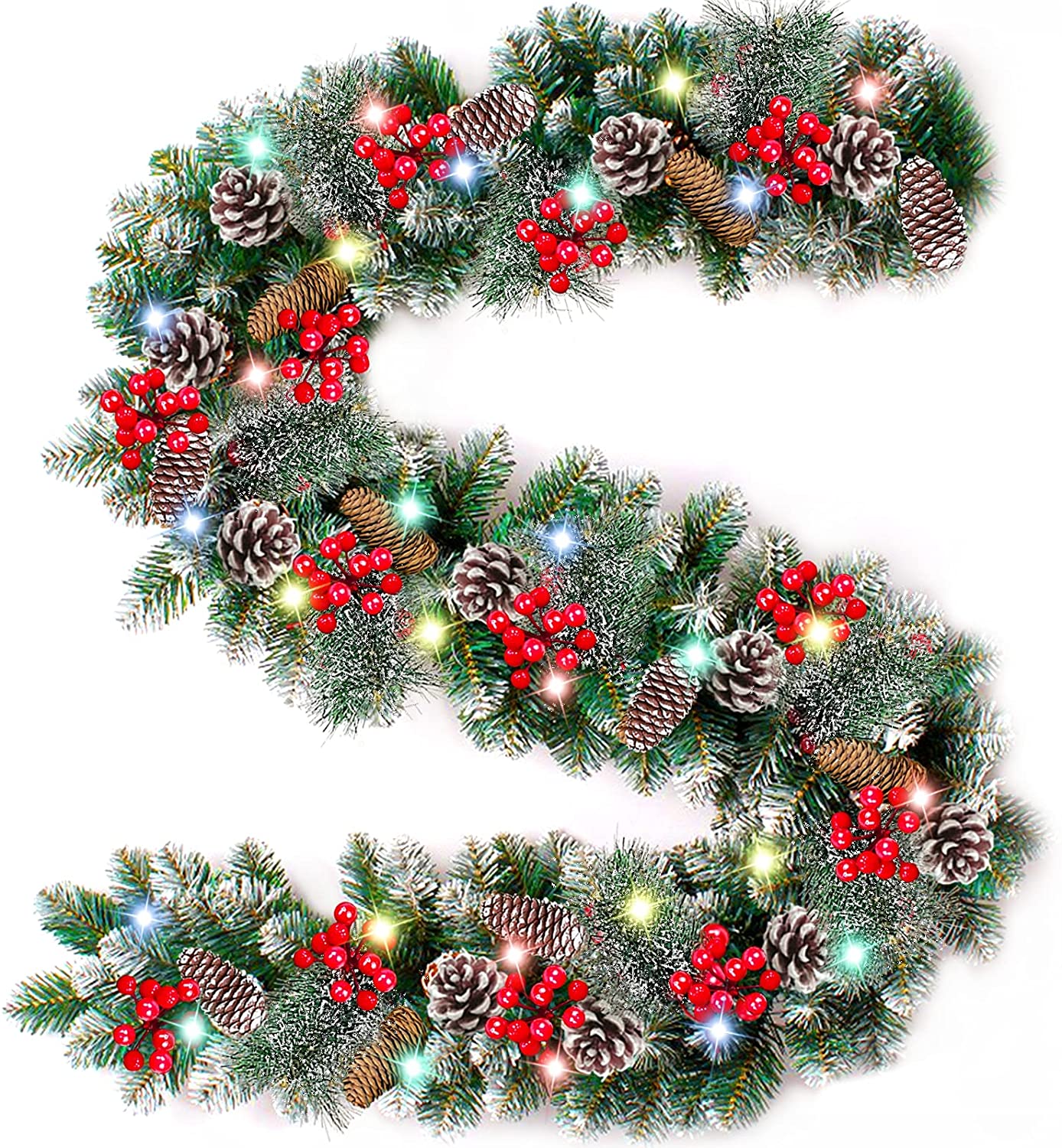 9ft Pre-Lit Christmas Garland with 50 Waterproof LED Light and Pine Cones and Berries, Battery Operated Garland 220 Branches Christmas Decoration for Xmas Holiday & Party (4.7) 4.7 stars out of 57 reviews 57 reviews