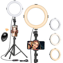 Load image into Gallery viewer, 8&#39;&#39; Selfie Ring Light with Tripod Stand - Dimmable Selfie Ring Light LED Camera Ringlight with Tripod and Phone Holder, Remote(Upgraded)
