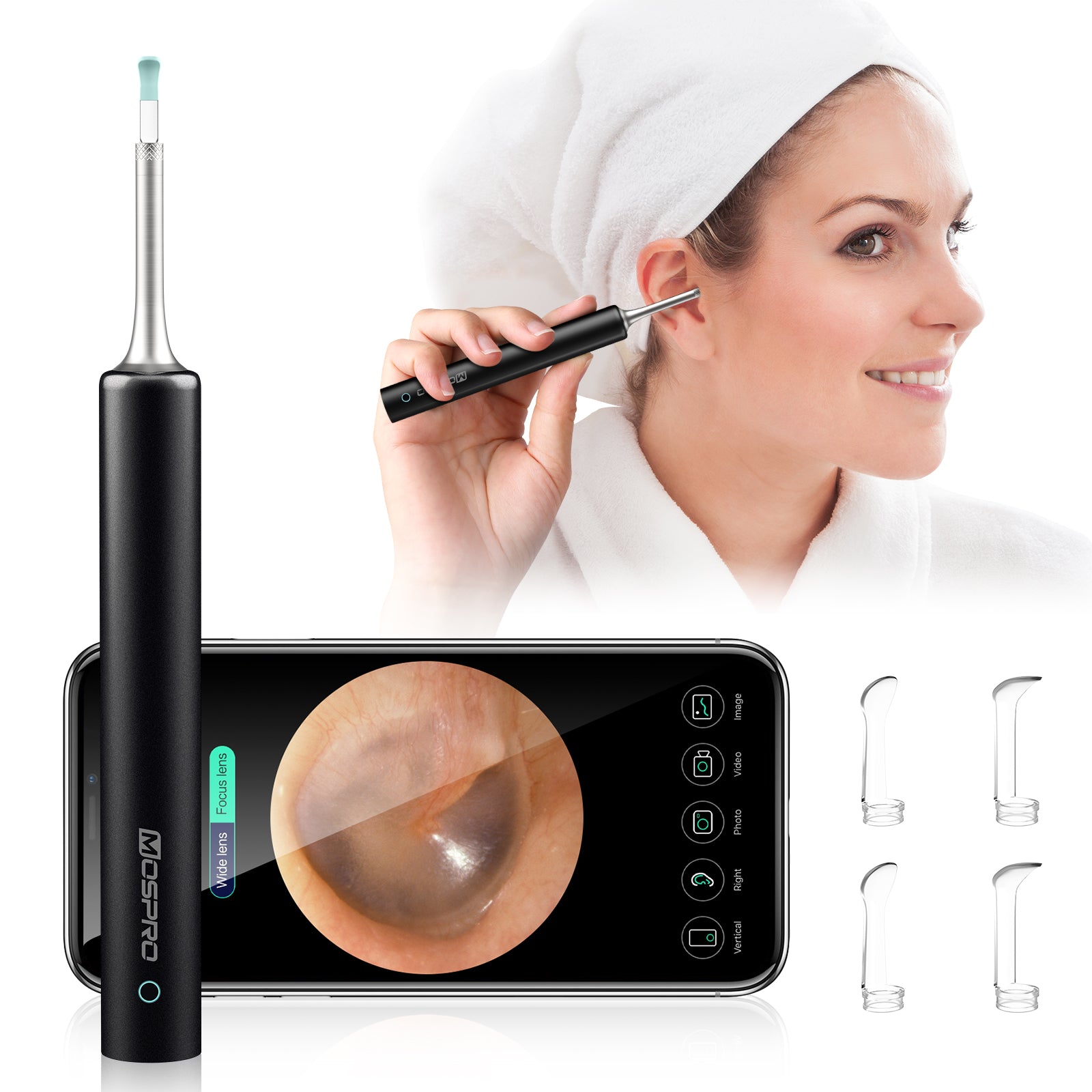 Ear Wax Removal Tool, MOSPRO Intelligent Ear Endoscope with 1080P HD Camera, 6 LED Lights, Temperature Control, Wireless Otoscope Compatible with iPhone and Samsung Phones for Adults, Kids, and Pets