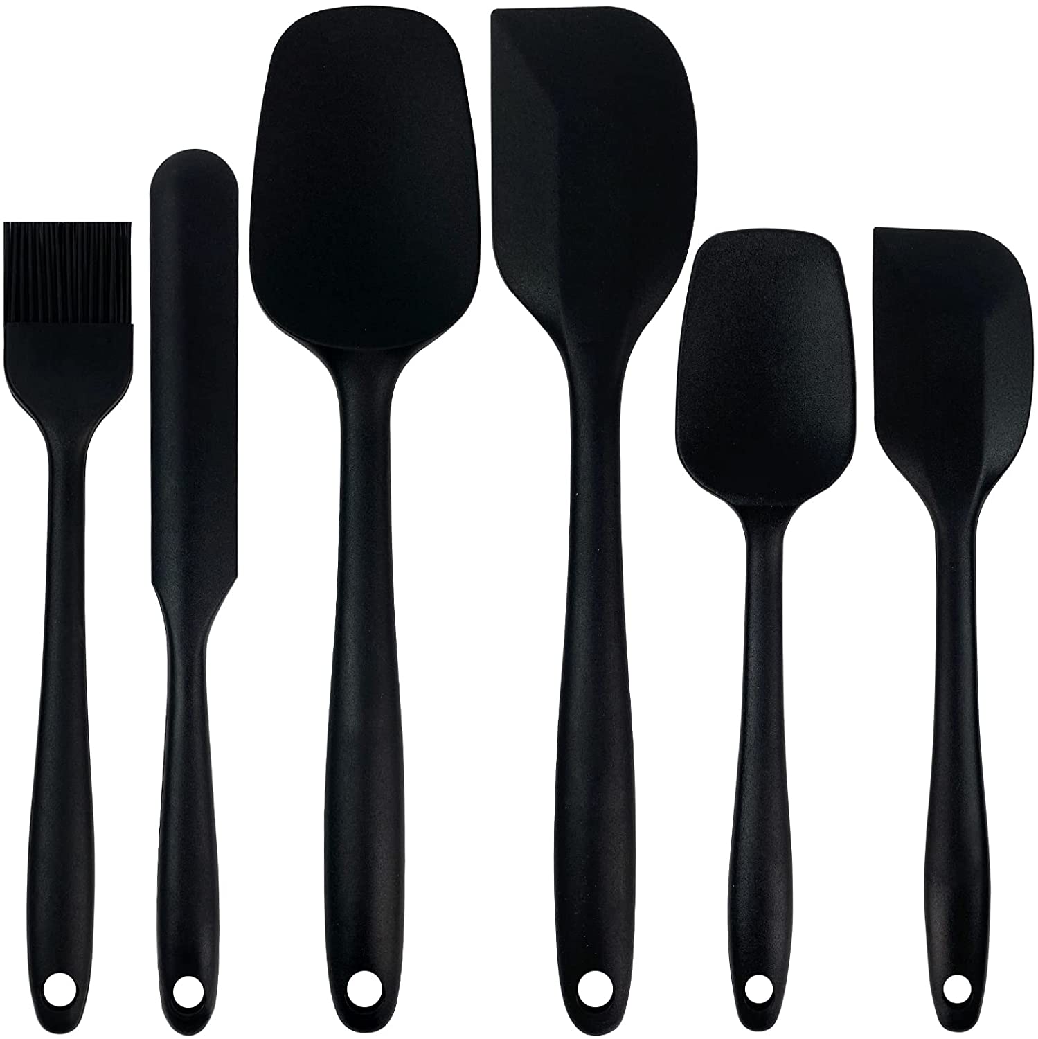 Silicone Spatula Set of 6 , Heat Resistant Silicone Spatula Kitchen Utensils for Baking , Cooking , Nonstick Cookware Dishwasher Safe Silicone Spatula, Black
